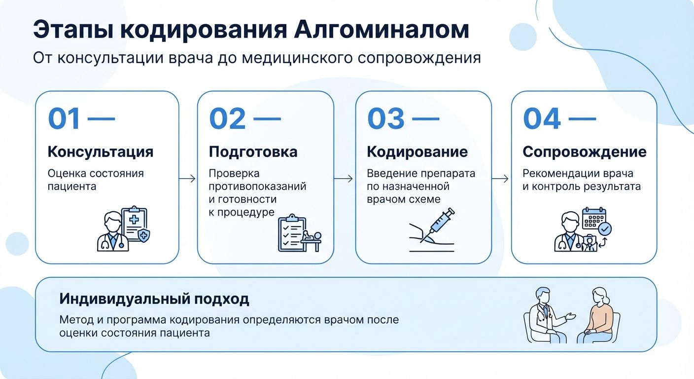 Кодирование препаратом «Алгоминал» в Карачево инфографика
